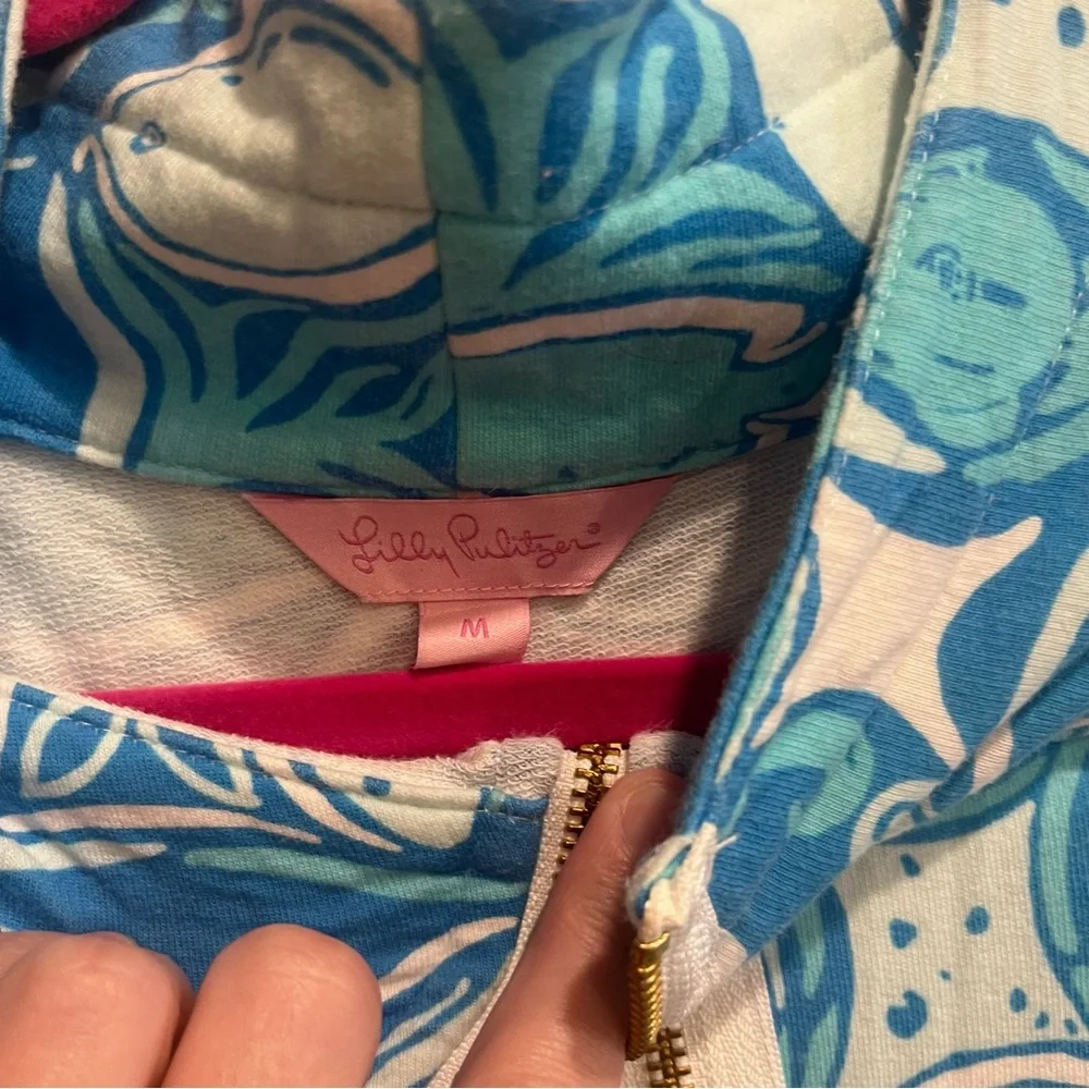 Lilly Pulitzer Skipper Popover What A Racquet Blue White Sweatshirt Medium - Picture 4 of 7